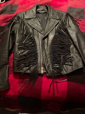 Women’s Black Fringe Leather Moto Jacket